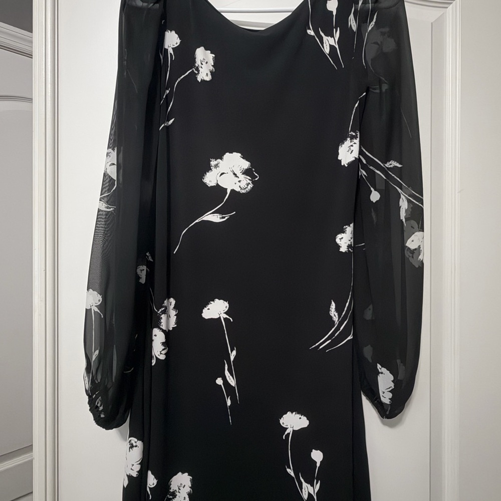 White House Black Market Black Dress with White Floral Design